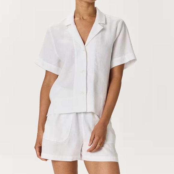 Quince 100% European Linen Short Sleeve Shirt in White - Picture 1 of 9